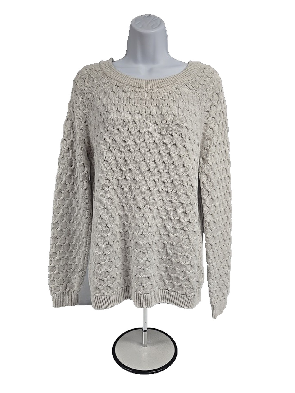 Old Navy Womens Beige Cotton Cable Knit Crew Neck Sweater Pullover Size L